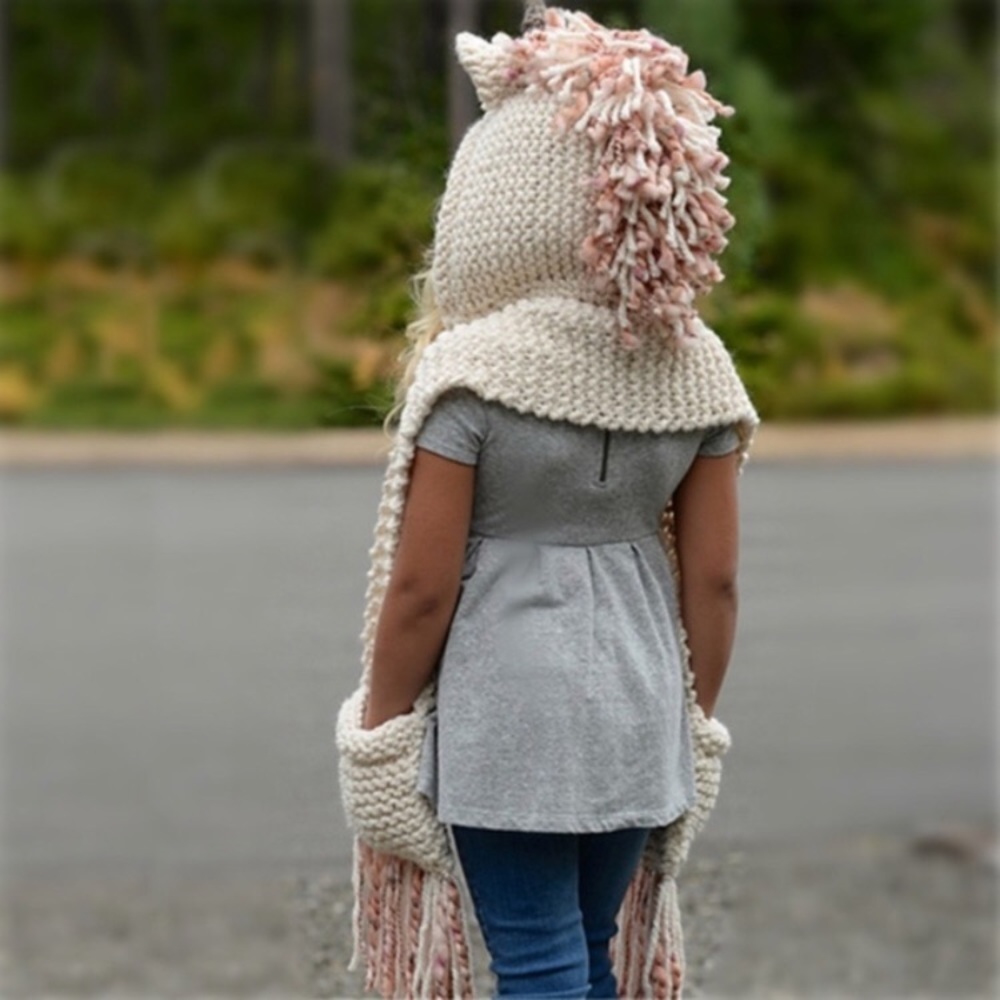 Kids Pink Knit Unicorn Hat/Scarf - Picture 2 of 11